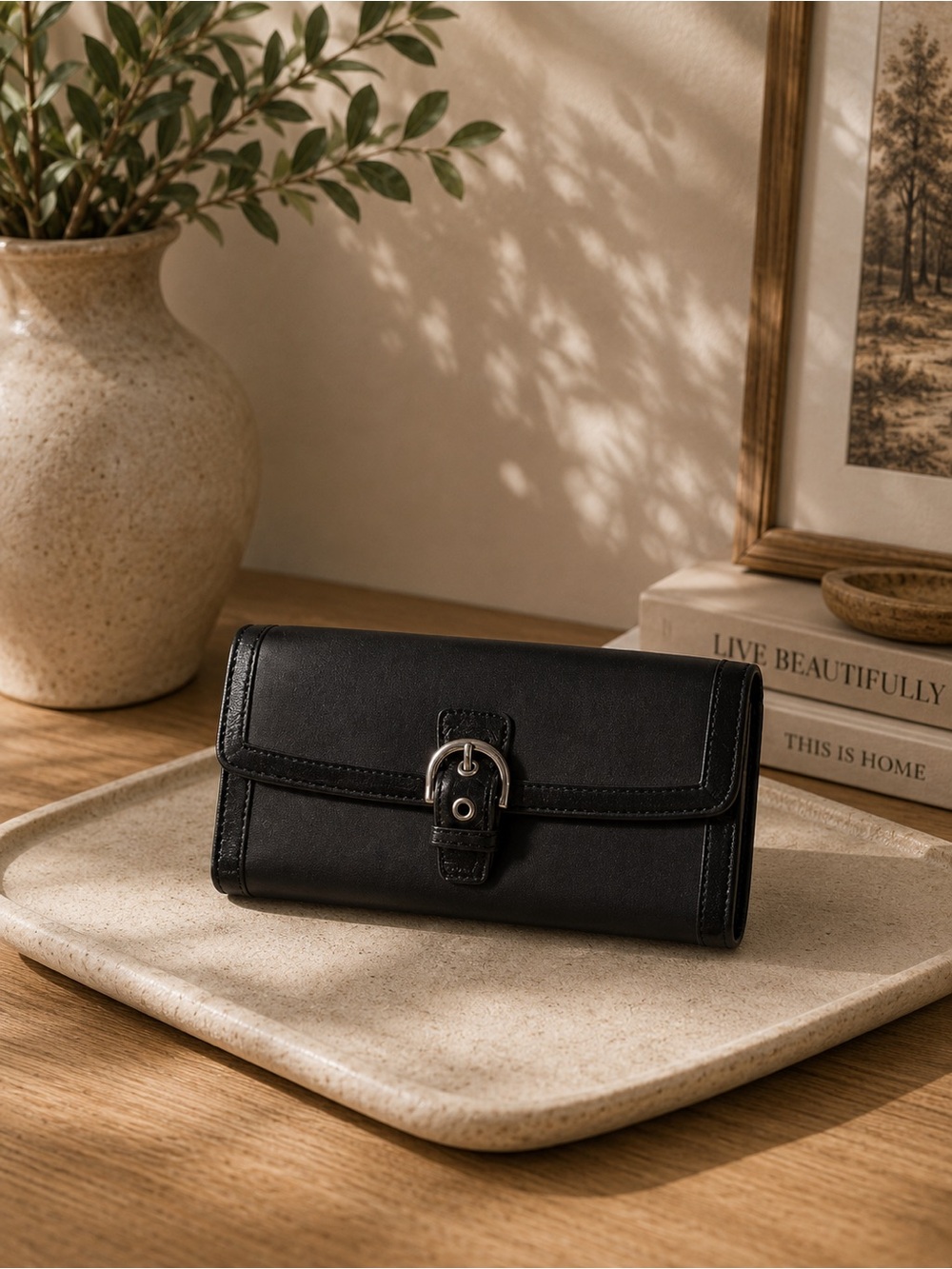 Vintage Coach Black Leather Snap Wallet Checkbook Organizer